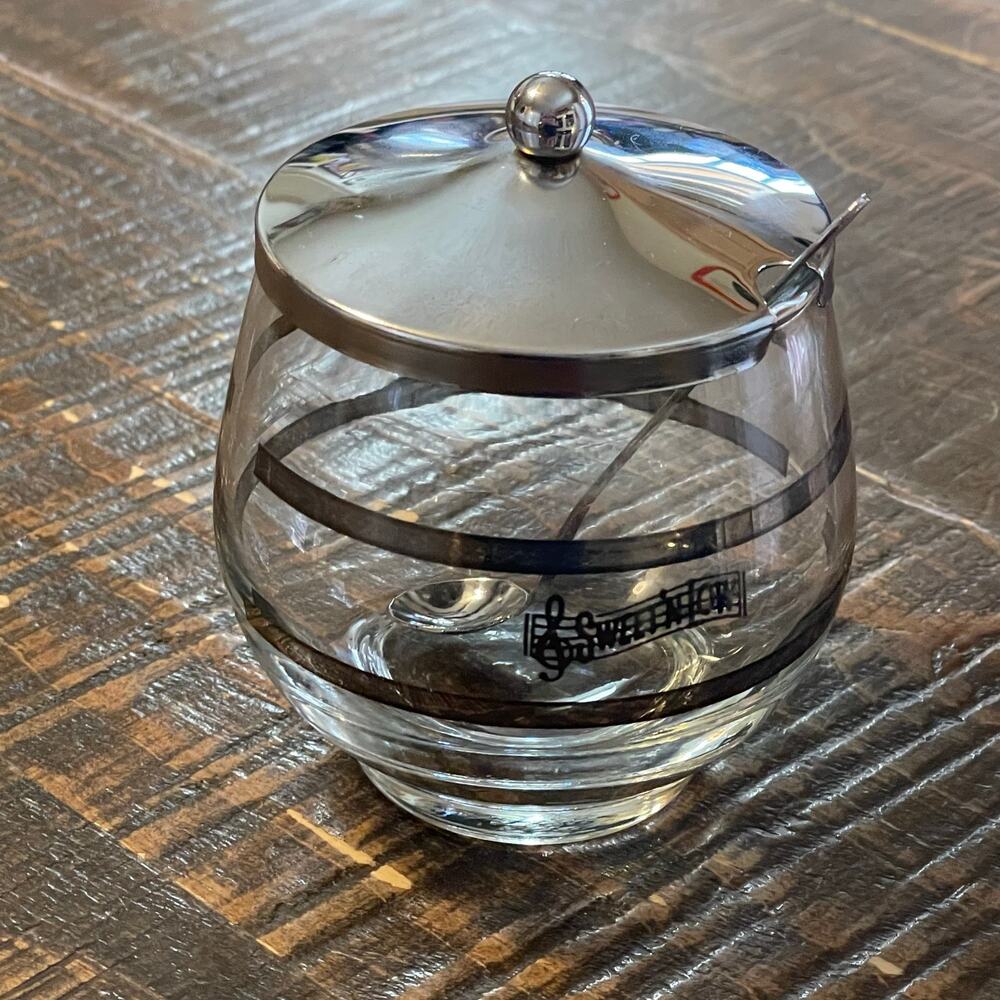 Sweet ‘n Low Vintage Glass Sugar Bowl With Lid and Spoon
